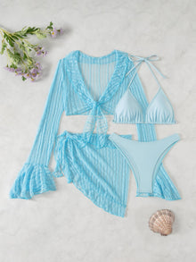 Damen Bikini-Set mit crop-top und lässigem Wickelrock Drune in Blau