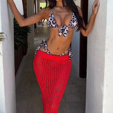 Damen Häkel-Strandrock mit transparentem Netzdesign und hohem elastischen Bund Drune in Rot