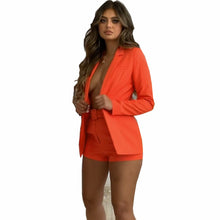 Damen Modisches Blazer-Set mit figurbetontem Schnitt und hoch taillierten Shorts Drune in Orange