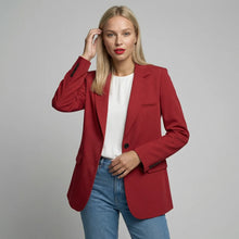 Langer Blazer für Damen mit zwei Knöpfen und Klappentaschen in einfarbigem Design in Rot