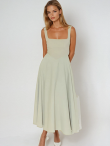Damen Lässig Ärmelloses Square Neck Midikleid in Grün