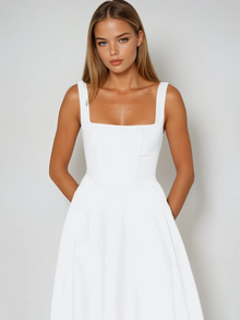 Damen Lässig Ärmelloses Square Neck Midikleid in Weiß