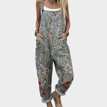 Brigit | Bequeme Bedruckte Latzhose in Grau / Blumen
