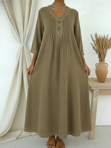 Danjela – Jeans Kleid Mit V-Ausschnitt Und Knöpfen in Khaki