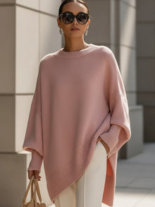 Oversized Pullover Damen | Asymmetrisch & Rundhals in Rosa