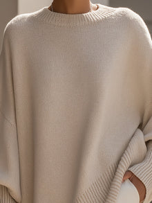 Oversized Pullover Damen | Asymmetrisch & Rundhals in Beige