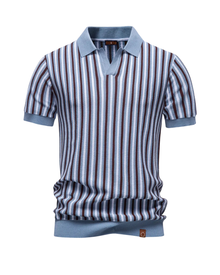 Polo Shirt Herren | Strick-Poloshirt mit Streifenmuster & Kragen in Hellblau