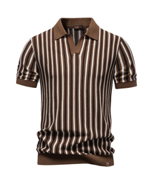 Polo Shirt Herren | Strick-Poloshirt mit Streifenmuster & Kragen in Khaki