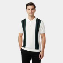 Poloshirt Herren | Retro Strick-Polo mit Kontraststreifen & Reißverschluss in Weiß