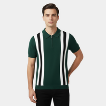 Poloshirt Herren | Retro Strick-Polo mit Kontraststreifen & Reißverschluss in Grün