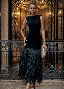 Piper | Maxikleid mit Quasten in Schwarz