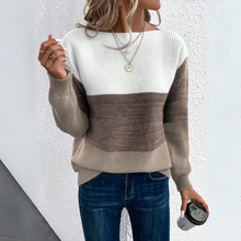 Pullover Damen | Colourblock & U-Boot-Ausschnitt in Braun