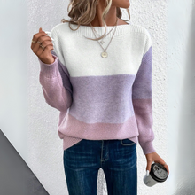 Pullover Damen | Colourblock & U-Boot-Ausschnitt in Lila