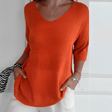 Pullover Damen | Langer Schnitt & V-Ausschnitt in Rot
