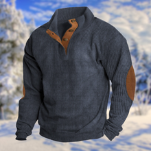 Pullover Herren | Knopfleiste & Ellenbogen-Patches in Blau