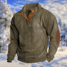 Pullover Herren | Knopfleiste & Ellenbogen-Patches in Dunkelgrau