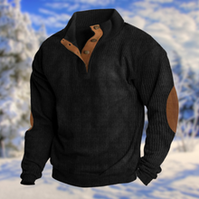 Pullover Herren | Knopfleiste & Ellenbogen-Patches in Schwarz