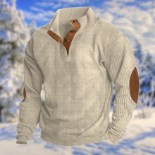 Pullover Herren | Knopfleiste & Ellenbogen-Patches in Beige