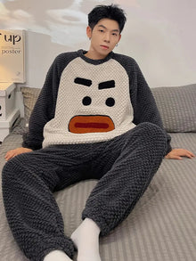 Pyjama Set Herren | Kuschelig Warm & Bequem in Dunkelgrau