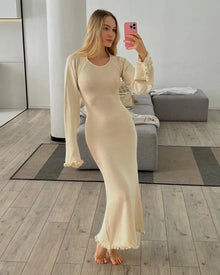 Isabella | Strick-Maxikleid in Aprikose