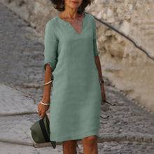 Johanna | Damen Leinenkleid 3/4 Arm – V-Ausschnitt Leinen Sommerkleid Midi 2026 in Hellgrün