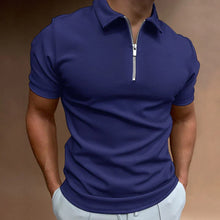 Herren Lässig Slim Fit Poloshirt mit Reißverschluss in Marineblau