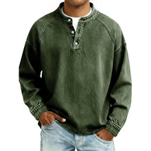 Pedro Langarmshirt | Vintage Herrenhemd mit Knöpfen in Armeegrün
