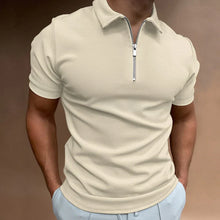 Herren Lässig Slim Fit Poloshirt mit Reißverschluss in Beige