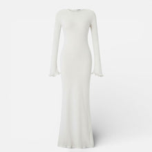Damen Langarm Maxikleid mit offenem Rücken in Weiß