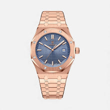 Herren Quarz Uhr aus Edelstahl mit Datumanzeige in Rosa Blau
