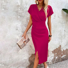 Damen Festliches Hochzeitsgast Wickel Midikleid in Rosa Rot