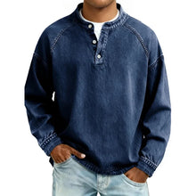 Pedro Langarmshirt | Vintage Herrenhemd mit Knöpfen in Dunkelblau