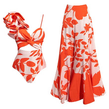 Alenya | Dein figurformender Push-Up-Einteiler mit passender Strandrobe in Rot / Orange / Blumenmuster