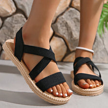 Damen Kreuzriemen Elastisch Strand Sandalen in Schwarz