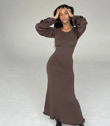 Isabella | Strick-Maxikleid in Kaffee