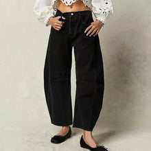 Damen High-Waist Cropped Jeans Hose in Schwarz