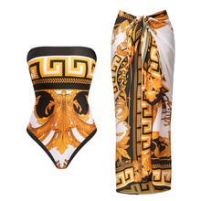 Alenya | Dein figurformender Push-Up-Einteiler mit passender Strandrobe in Orange / Schwarz / Gold