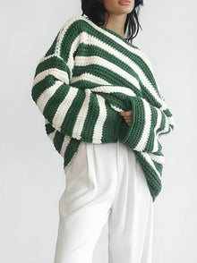 Mara | Gemütlicher Pullover in Grün/Weiß