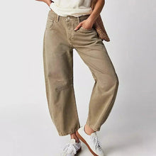 Damen High-Waist Cropped Jeans Hose in Beige