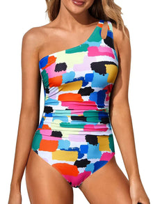 Solaya | Deine schmeichelnde One-Shoulder Badeanzug-Revolution in Bunt bedruckt