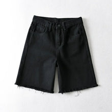 Damen Lässig Hohe Taille Rohsaum Jeans Shorts in Schwarz