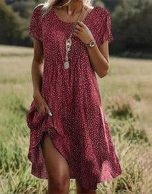 Giovana – Elegantes Midi-Kleid Mit Kurzen Ärmeln in Burgunder