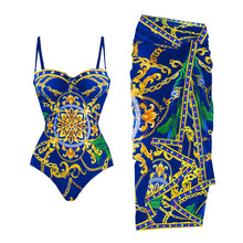 Alenya | Dein figurformender Push-Up-Einteiler mit passender Strandrobe in Dunkelblau / Gold