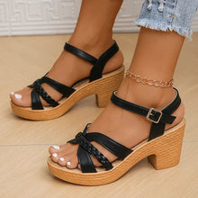 Sandalen Damen | Blockabsatz & Geflochtenes Boho-Design in Schwarz