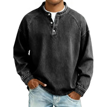 Pedro Langarmshirt | Vintage Herrenhemd mit Knöpfen in Schwarz