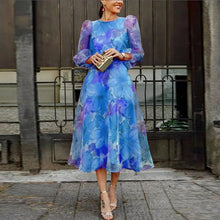 Damen Sommer Blumen Hochzeitsgast Midikleid in Blau