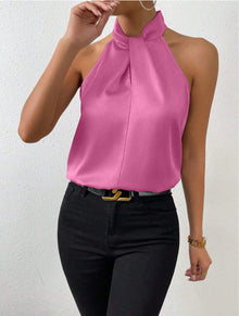 Seidentop Damen | Eleganter Knotenkragen & Fließender Fall in Hellrosa