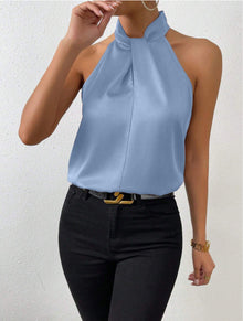 Seidentop Damen | Eleganter Knotenkragen & Fließender Fall in Hellblau