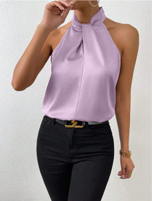 Seidentop Damen | Eleganter Knotenkragen & Fließender Fall in Violett