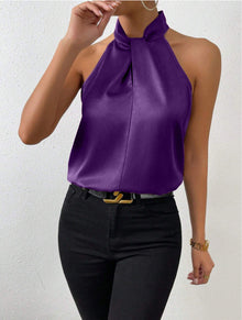 Seidentop Damen | Eleganter Knotenkragen & Fließender Fall in Lila